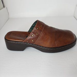 Born Brass Studded Brown Square Toe Clogs Size 8